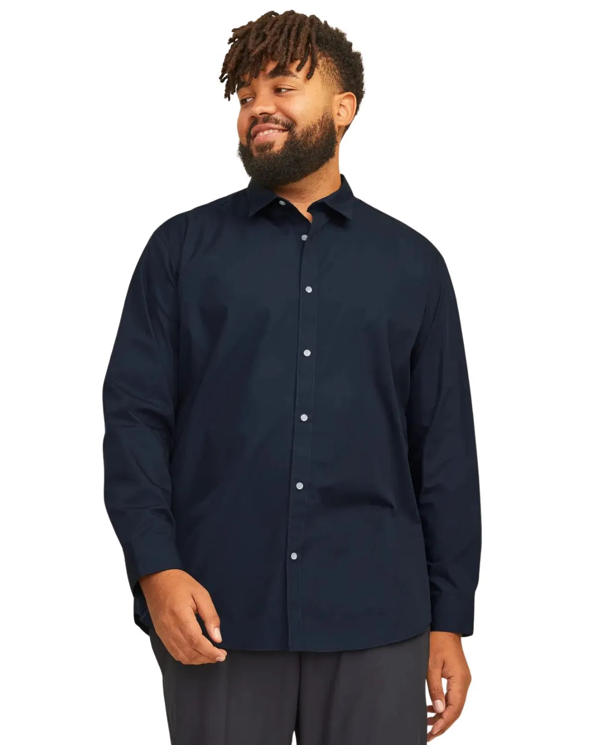 Velká hladká pánská košile s dlouhým rukávem Jack &amp; Jones 12200623 tmavě modrá
