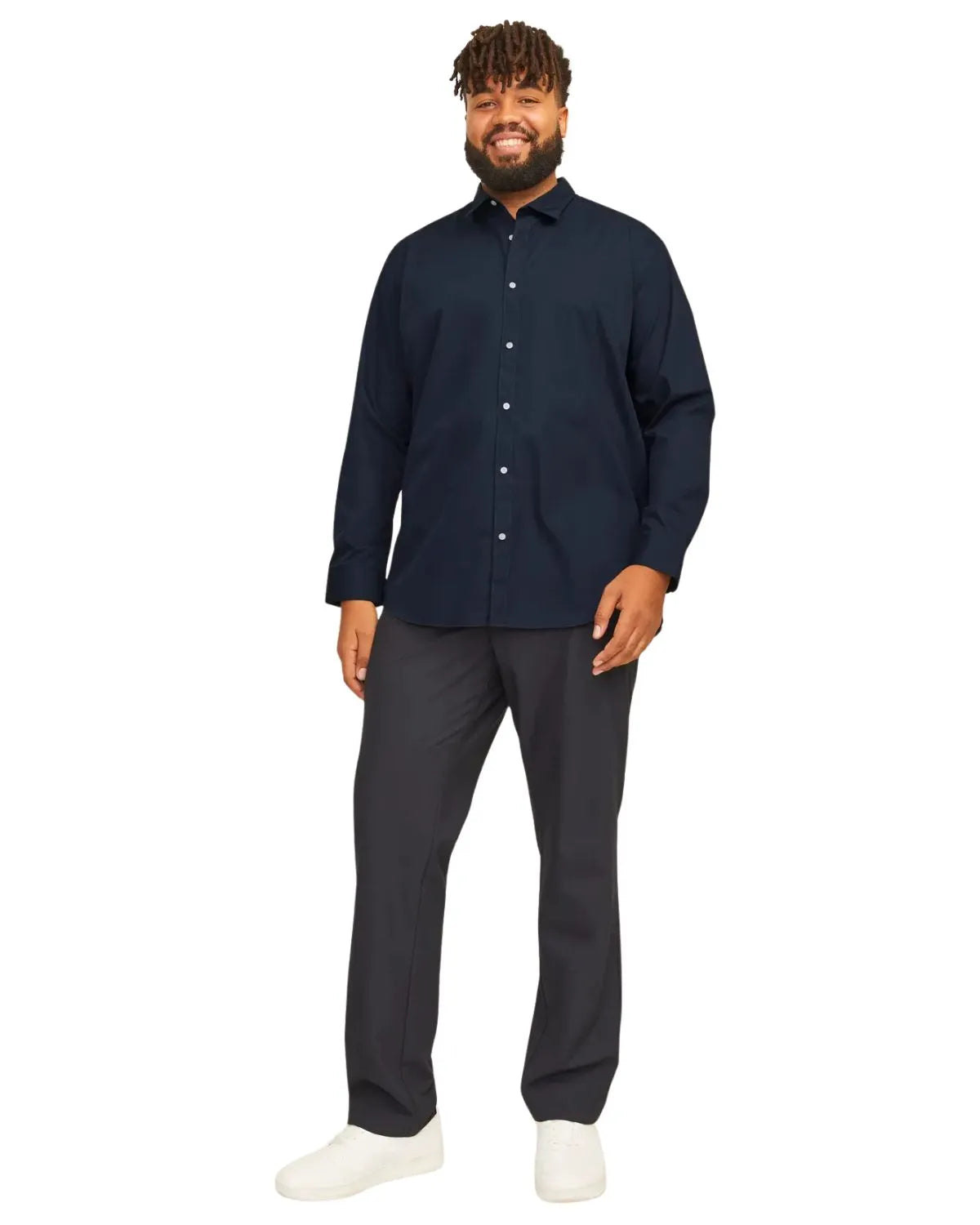 Velká hladká pánská košile s dlouhým rukávem Jack &amp; Jones 12200623 tmavě modrá