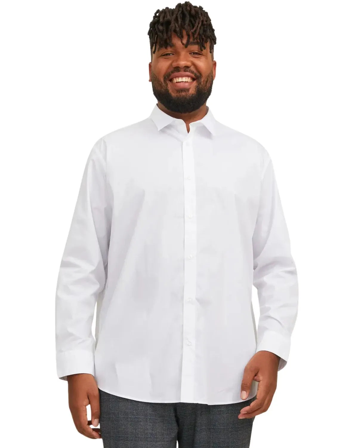Velká pánská hladká košile Jack &amp; Jones s dlouhým rukávem 12200623 bílá