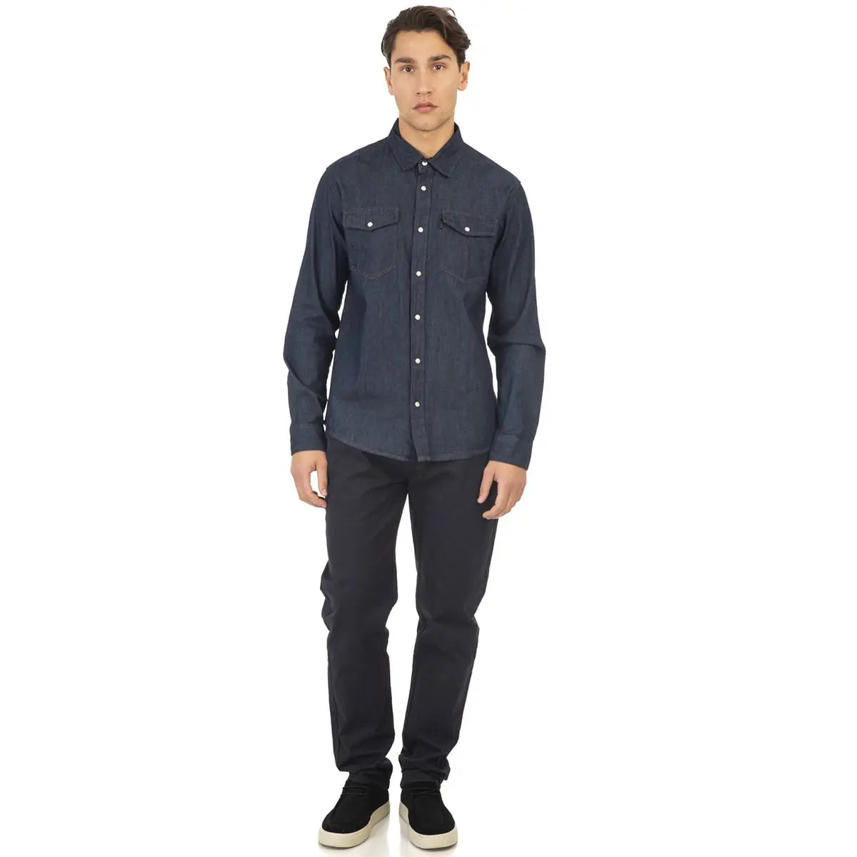 Duża męska jeansowa koszula z długim rękawem Double Urban Outfitters DS-5040 granatowa