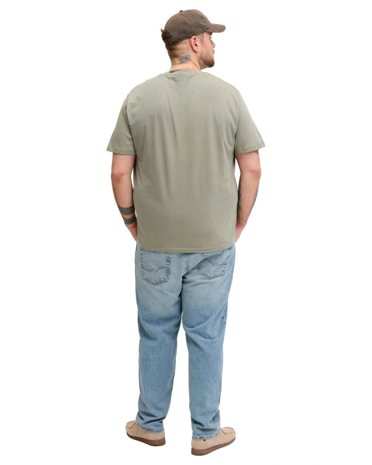 Pánské velké hladké tričko Jack &amp; Jones s krátkým rukávem 12250623 khaki