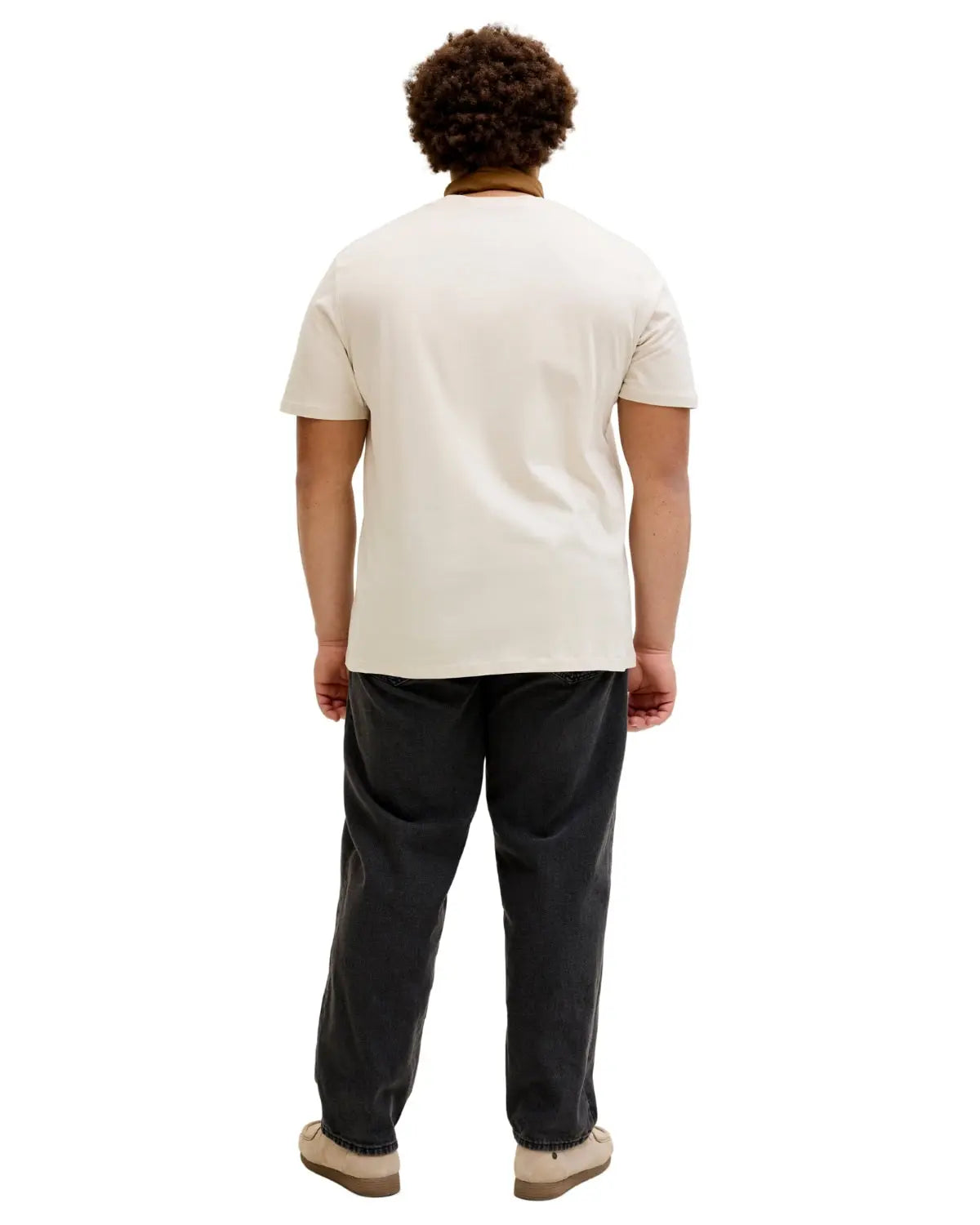 Velké pánské tričko s krátkým rukávem s jemným nápisem Jack &amp; Jones 12289683 béžové