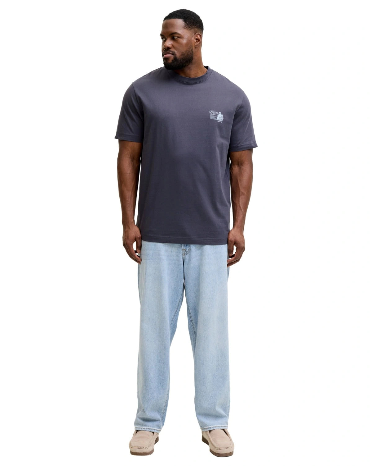 Pánské velké tričko s krátkým rukávem potisk na zádech Jack &amp; Jones 12299037 šedo-modrý