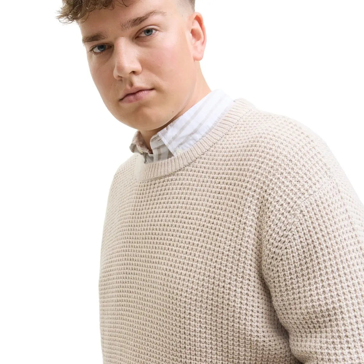 Velký pánský svetr přes hlavu Jack &amp; Jones 12287722 béžový