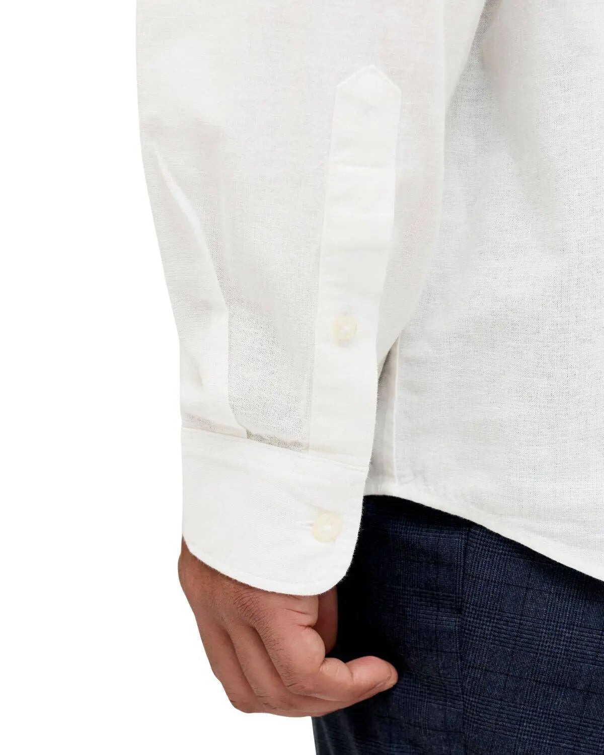 Duża męska gładka koszula z lnem długi rękaw Jack &amp; Jones 12288651 biała