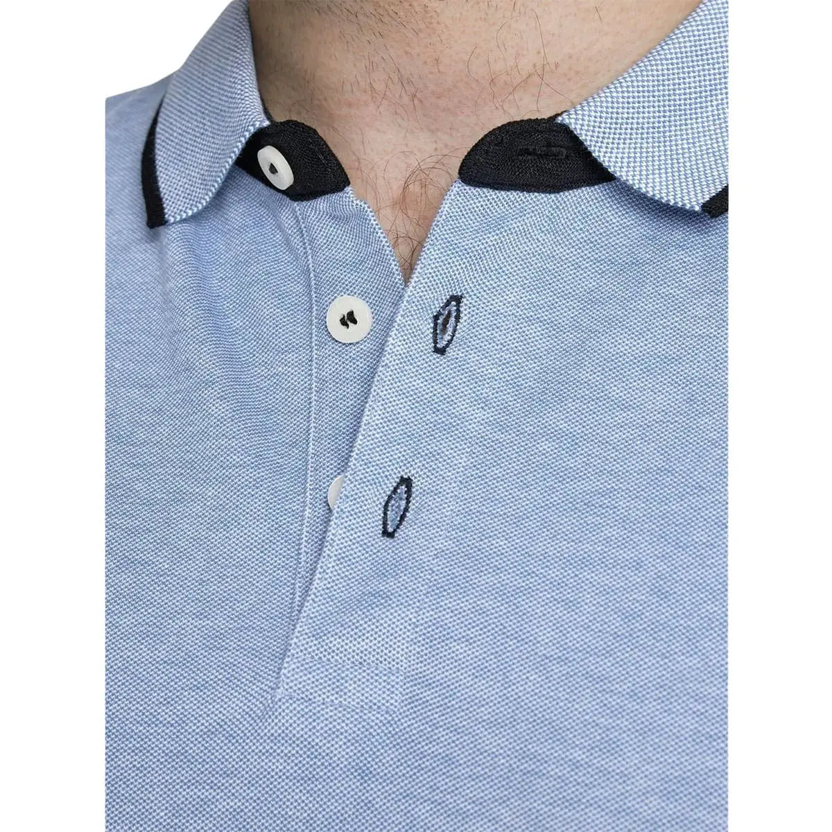 Duża męska polówka koszulka z kołnierzykiem Jack &amp; Jones 12143859 błękitna z czarną wstawką