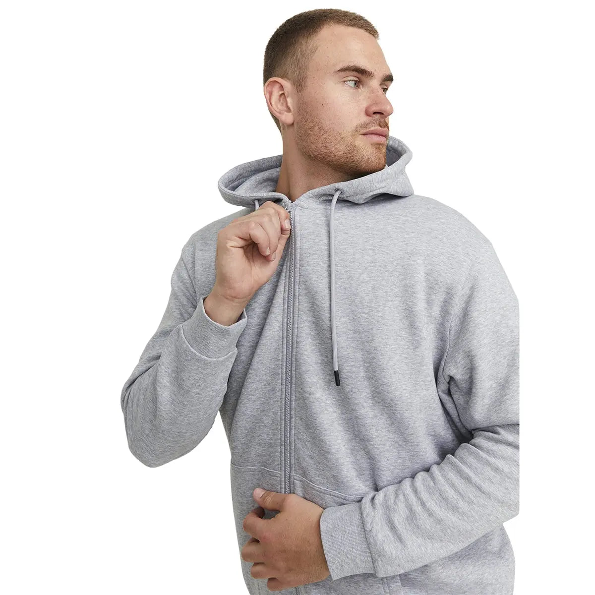 Duża męska bluza rozpinana z kapturem gładka Jack &amp; Jones 12250596 jasnoszara