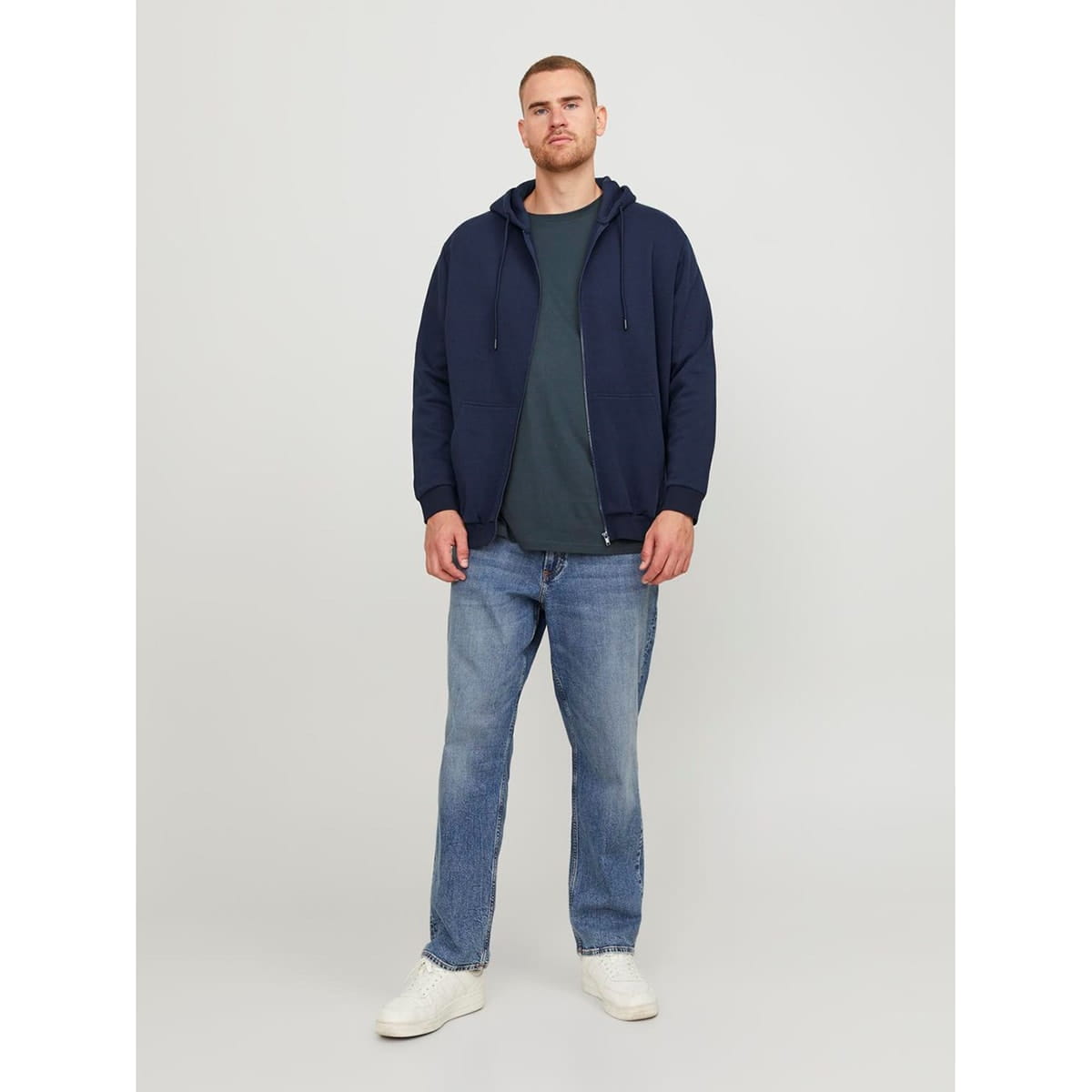 Duża męska bluza rozpinana z kapturem gładka Jack &amp; Jones 12250596 granatowa