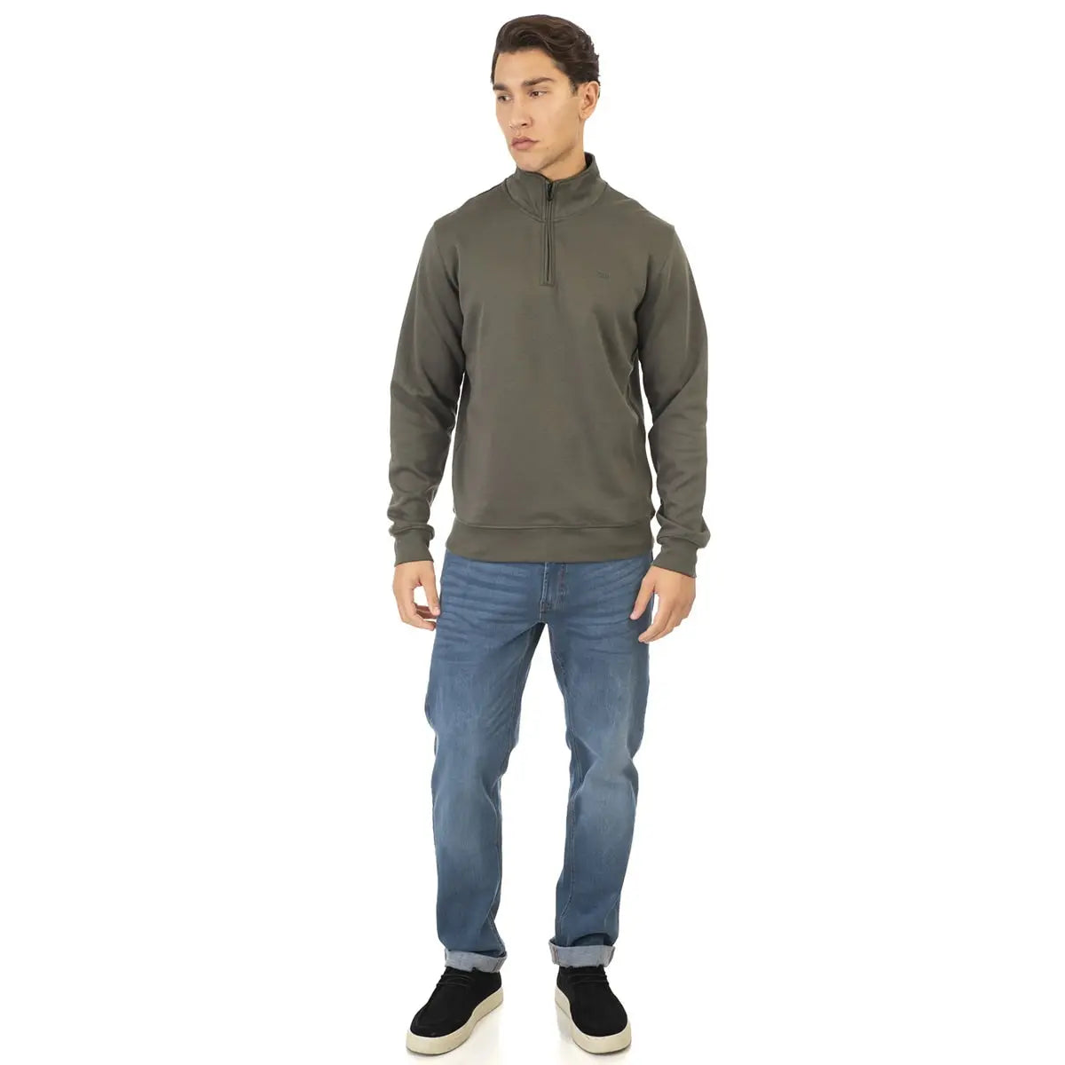 Duża męska bluza na krótki zamek ze stójką Double Urban Outfitters MTOP-1031 zielonoszara