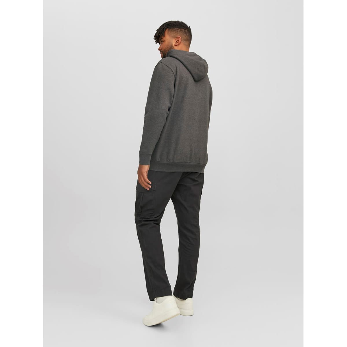 Pánská velká mikina přes hlavu s kapucí Jack &amp; Jones s nápisem 12236803 tmavě šedá