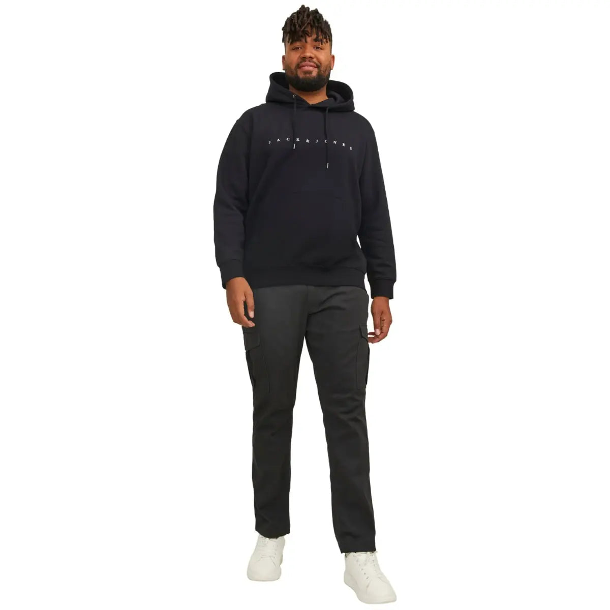 Velká pánská mikina přes hlavu s kapucí s nápisem Jack &amp; Jones 12243527 černá 