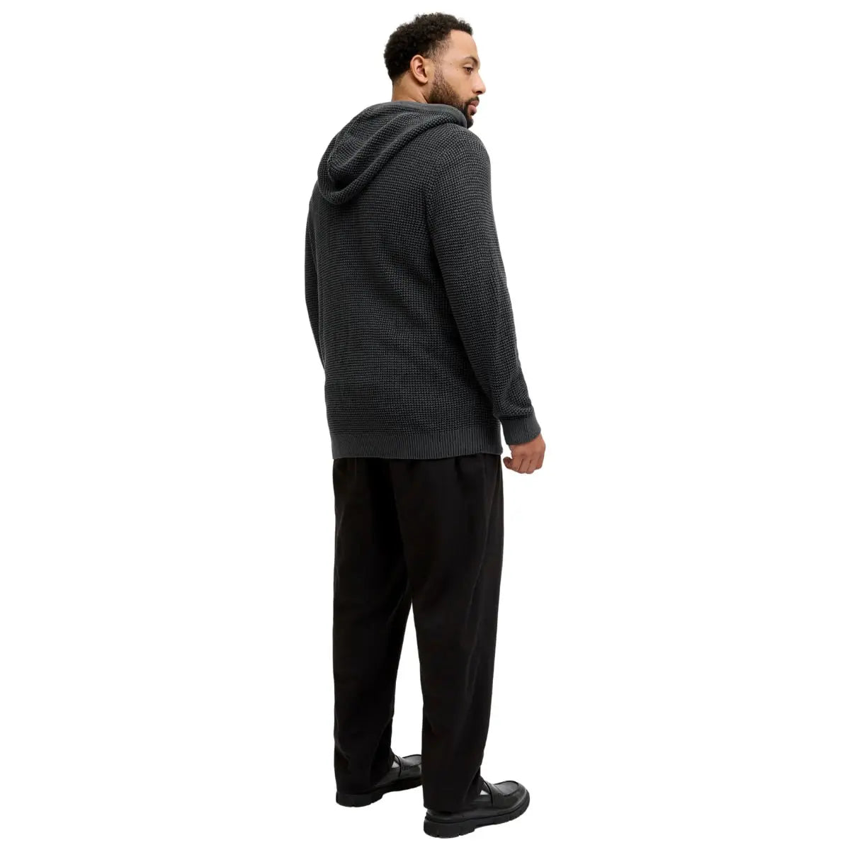 Velká pánská rozepínací mikina s kapucí a strukturální texturou Jack &amp; Jones 12285626 šedo-černá