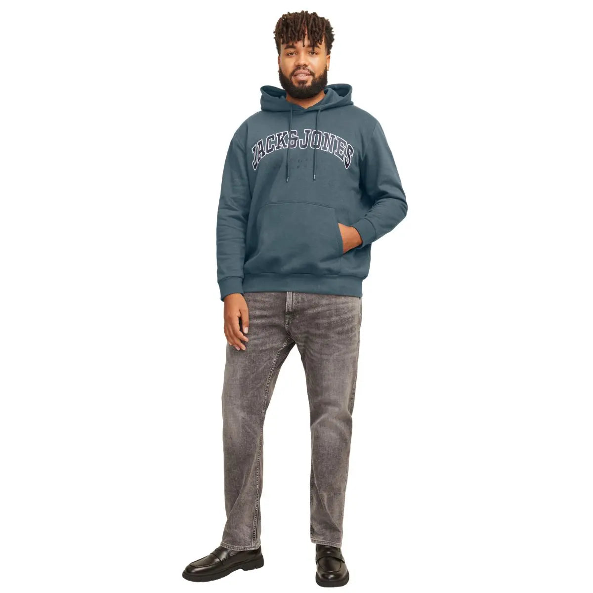 Velká pánská mikina s kapucí přes hlavu od značky Jack &amp; Jones 12258867 šedo-modrá