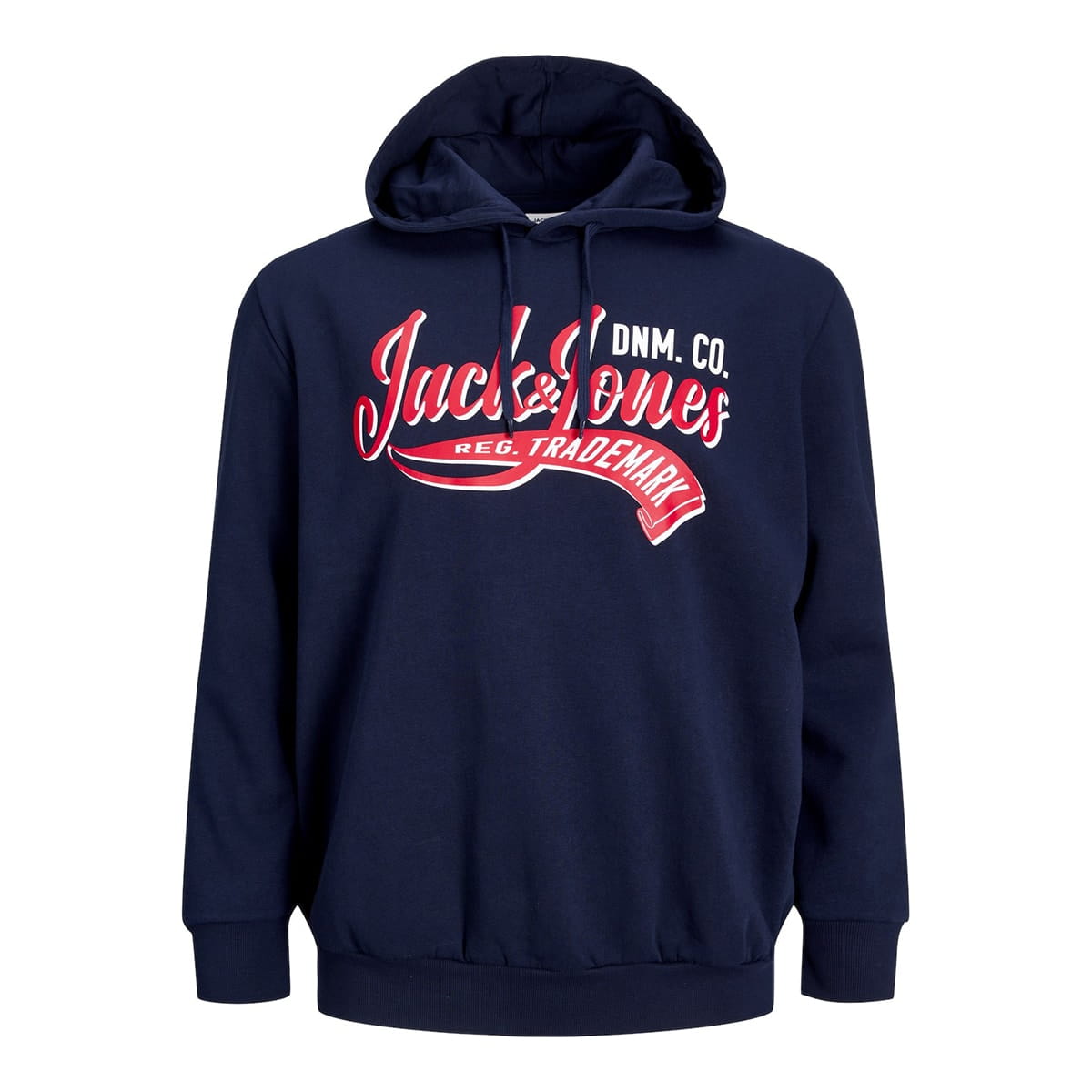 Duża męska bluza wkładana przez głowę z kapturem napisy Jack &amp; Jones 12236803 granatowo-czerwona