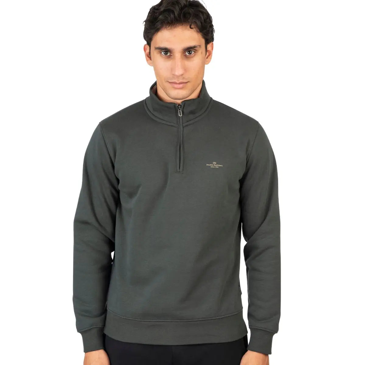 Velká pánská mikina se stojáčkem na krátký zip Double Urban Outfitters MTOP-1082 tmavě zelená