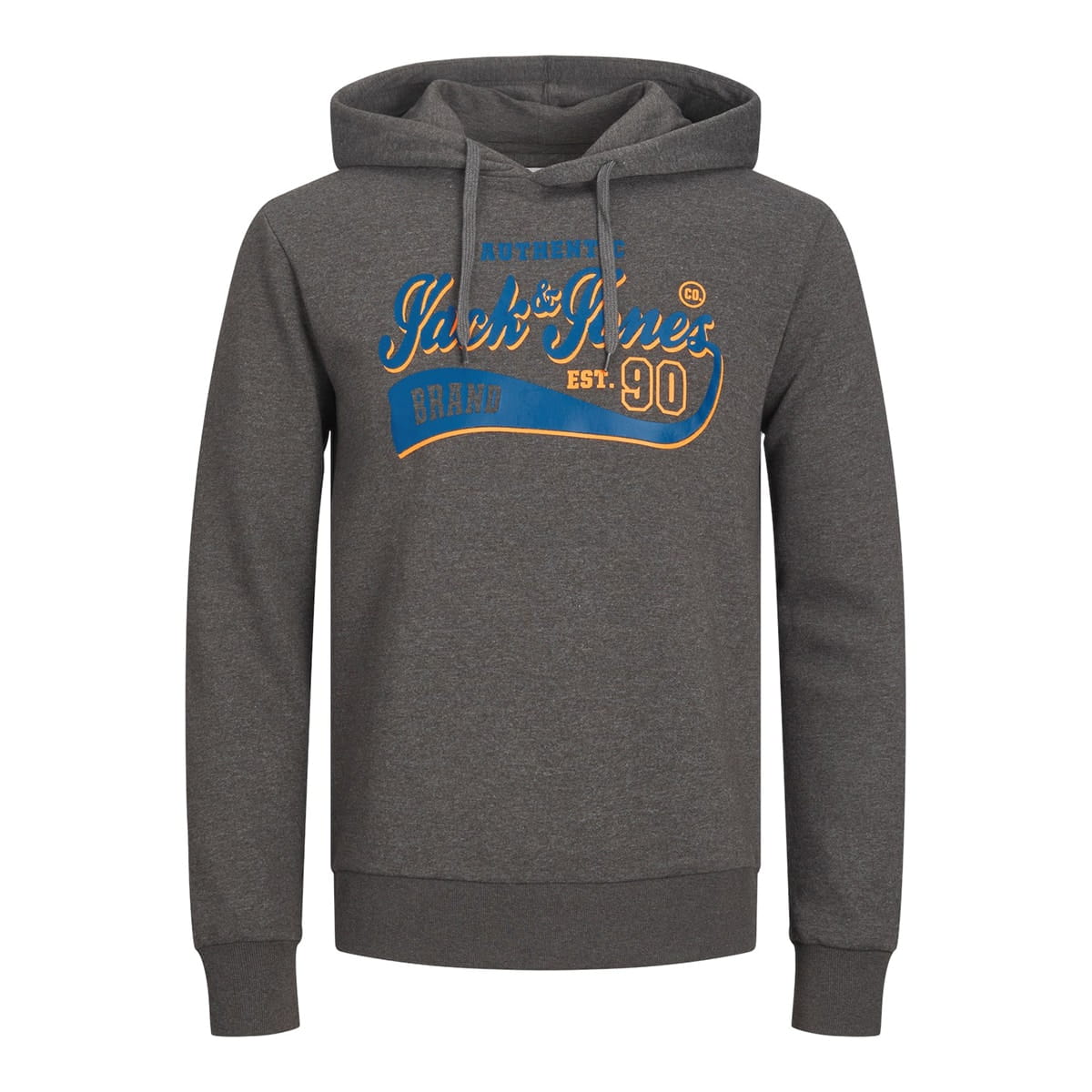 Pánská velká mikina přes hlavu s kapucí Jack &amp; Jones s nápisem 12236803 tmavě šedá