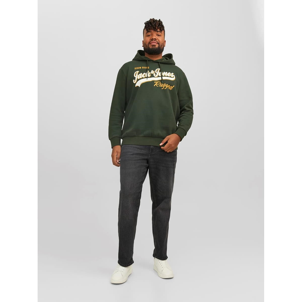 Pánská mikina přes hlavu s kapucí, nápisy Jack &amp; Jones 12236803 tmavě zelená