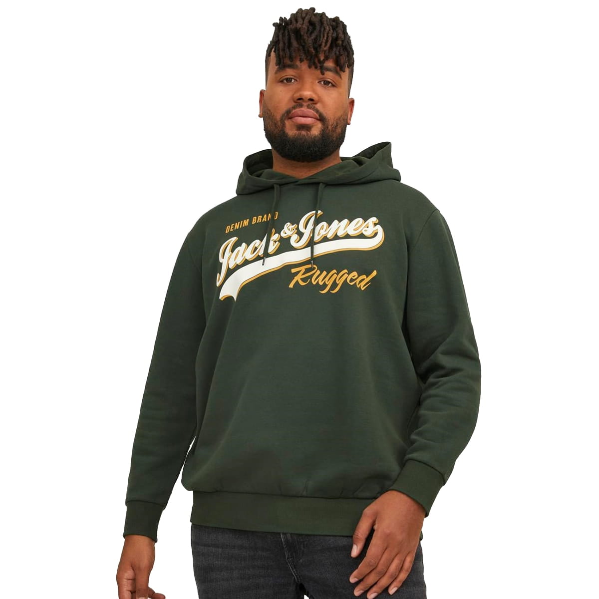 Pánská mikina přes hlavu s kapucí, nápisy Jack &amp; Jones 12236803 tmavě zelená