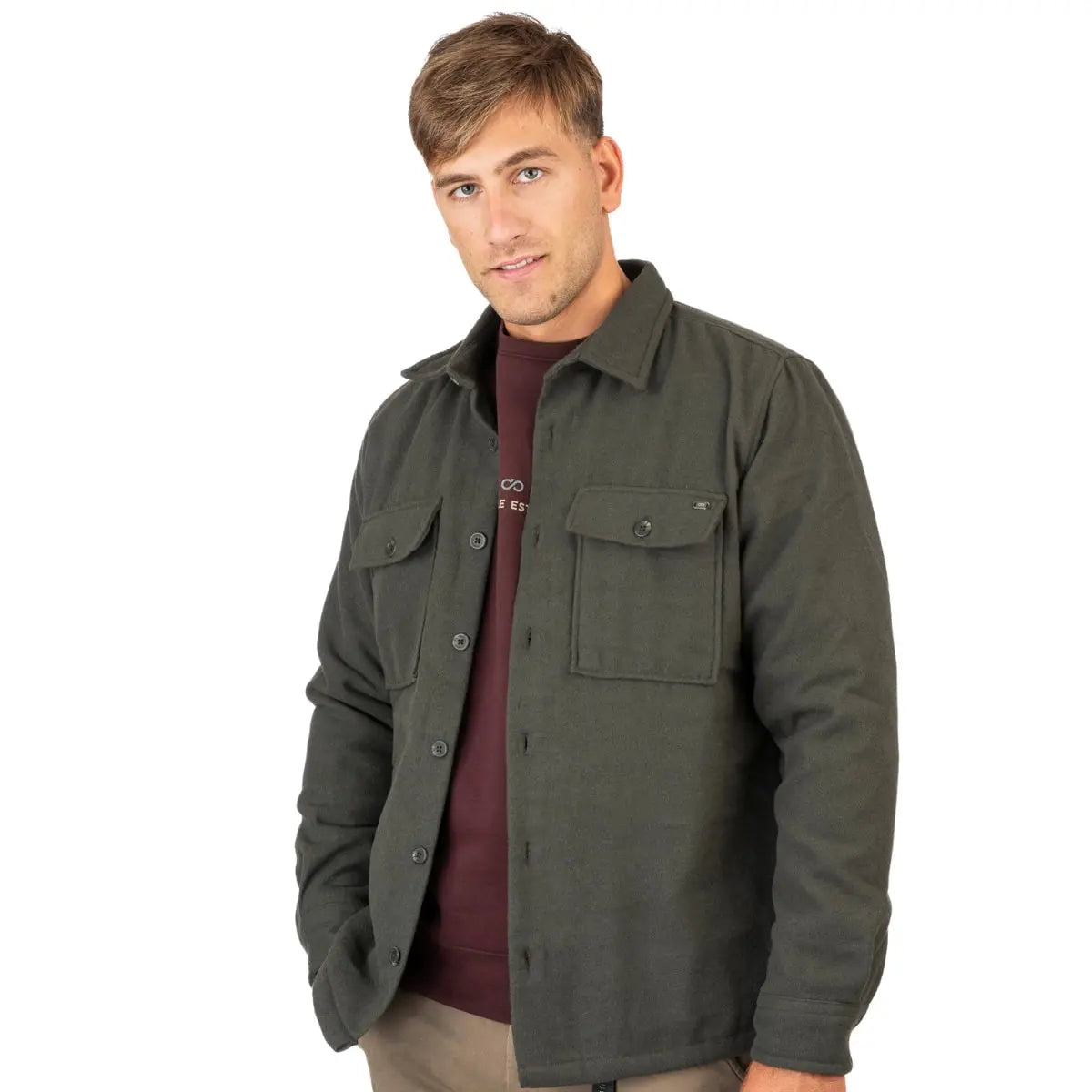 Velká pánská košilová bunda s dlouhým rukávem Double Urban Outfitters GS-5124 khaki 