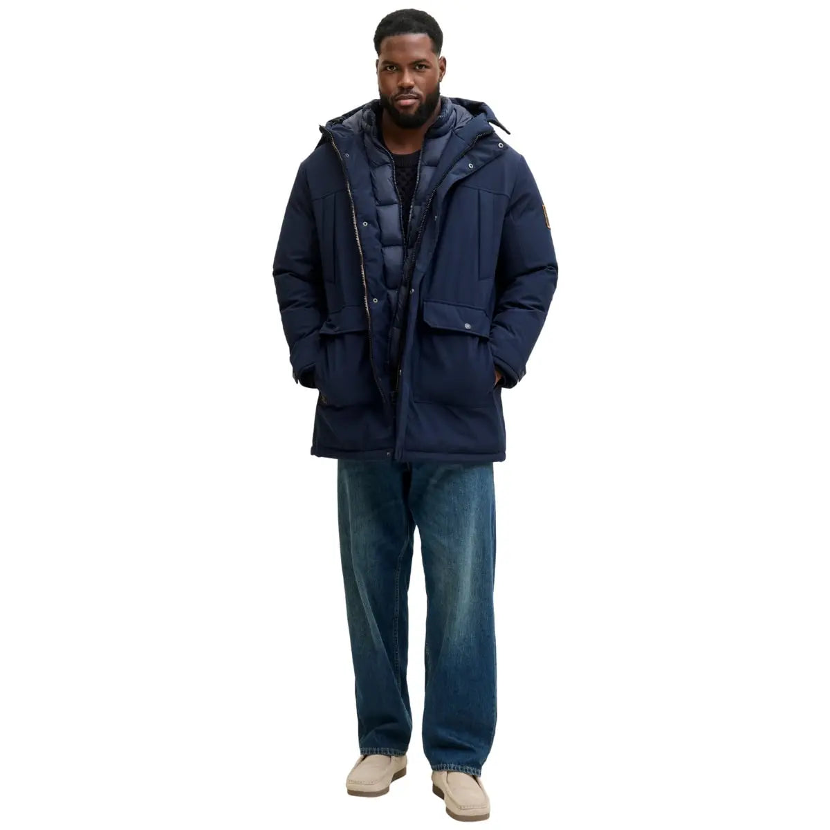 Velká pánská bunda s kapucí parka Jack &amp; Jones 12279797 tmavě modrá