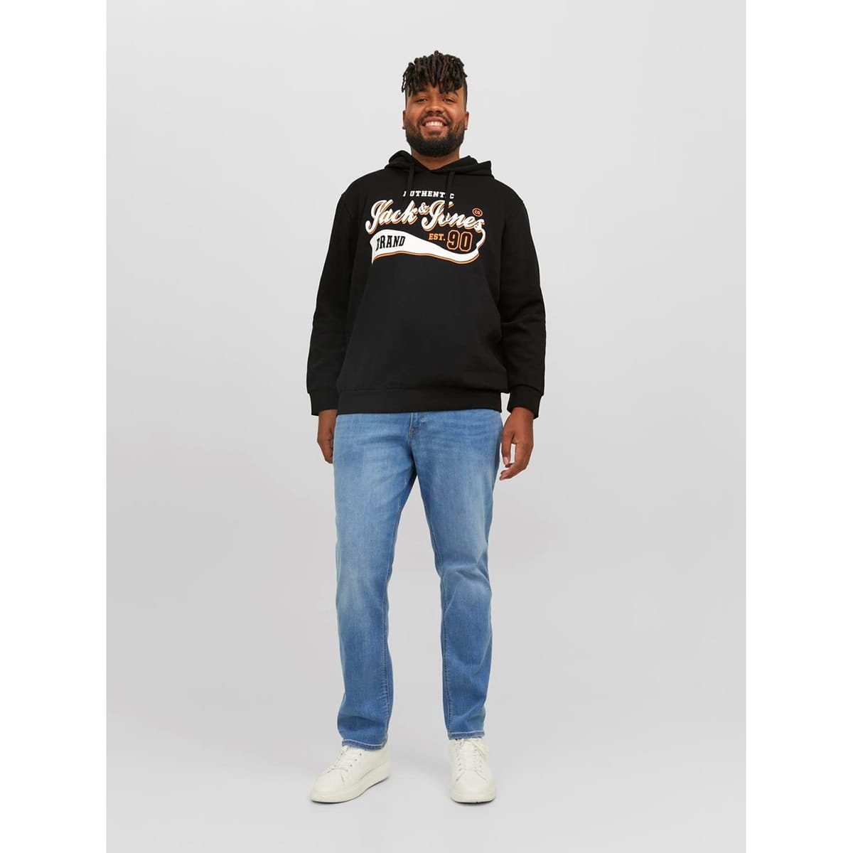 Pánská velká mikina přes hlavu s kapucí Jack &amp; Jones s nápisem 12236803 černá