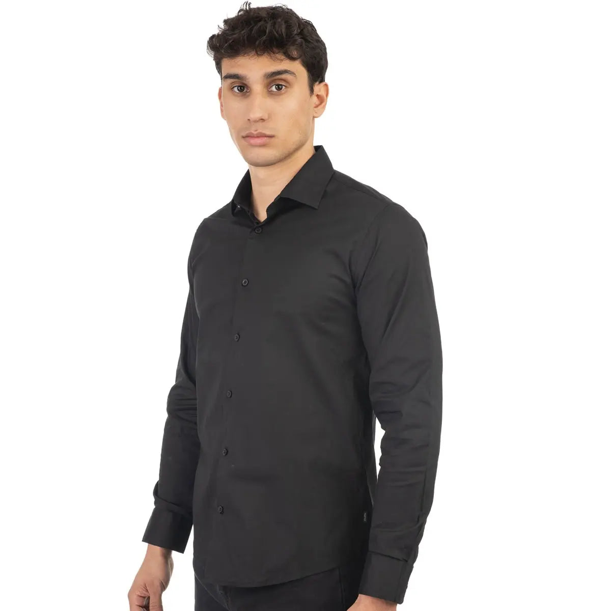 Duża męska koszula długi rękaw gładka elegancka Double Urban Outfitters GS-5039 czarna