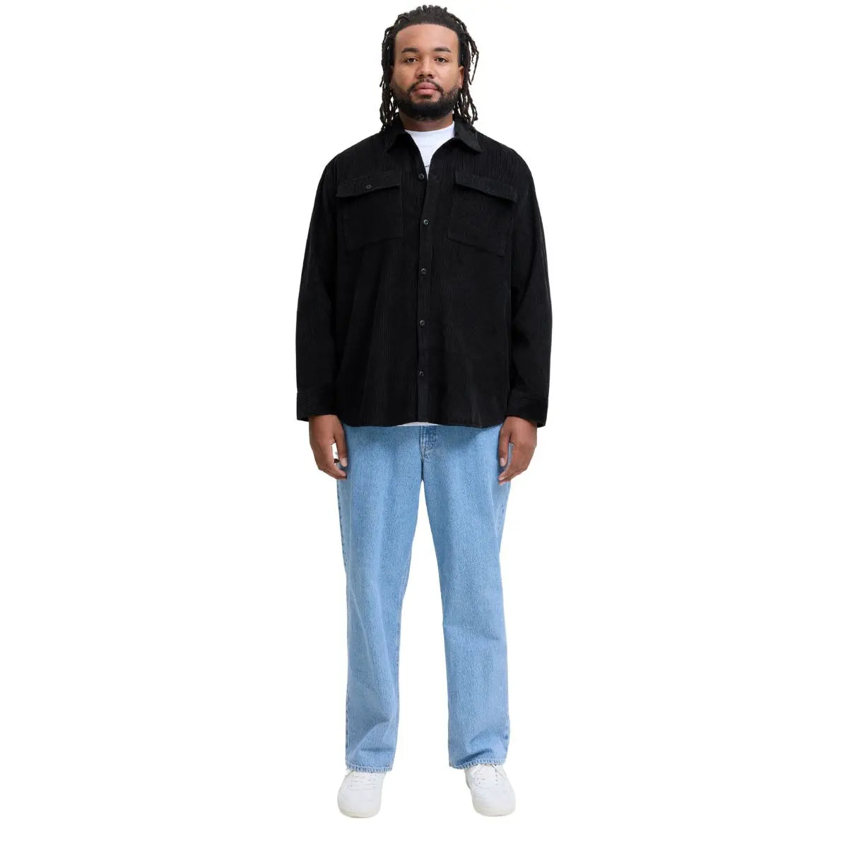 Velká pánská manšestrová košile s dlouhým rukávem Jack &amp; Jones 12284614 černá