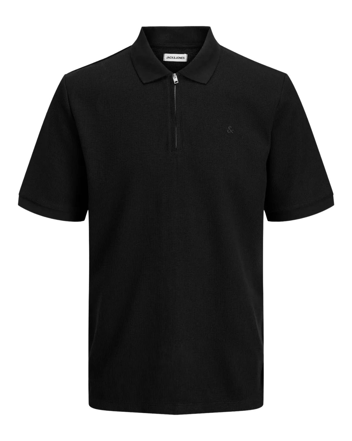 Duża męska koszulka z kołnierzykiem polówka gładka na zamek Jack &amp; Jones 12284618 czarna