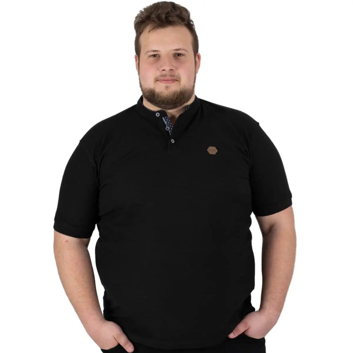 Velké pánské hladké polo tričko na stojáčku Double PS-3046 černé