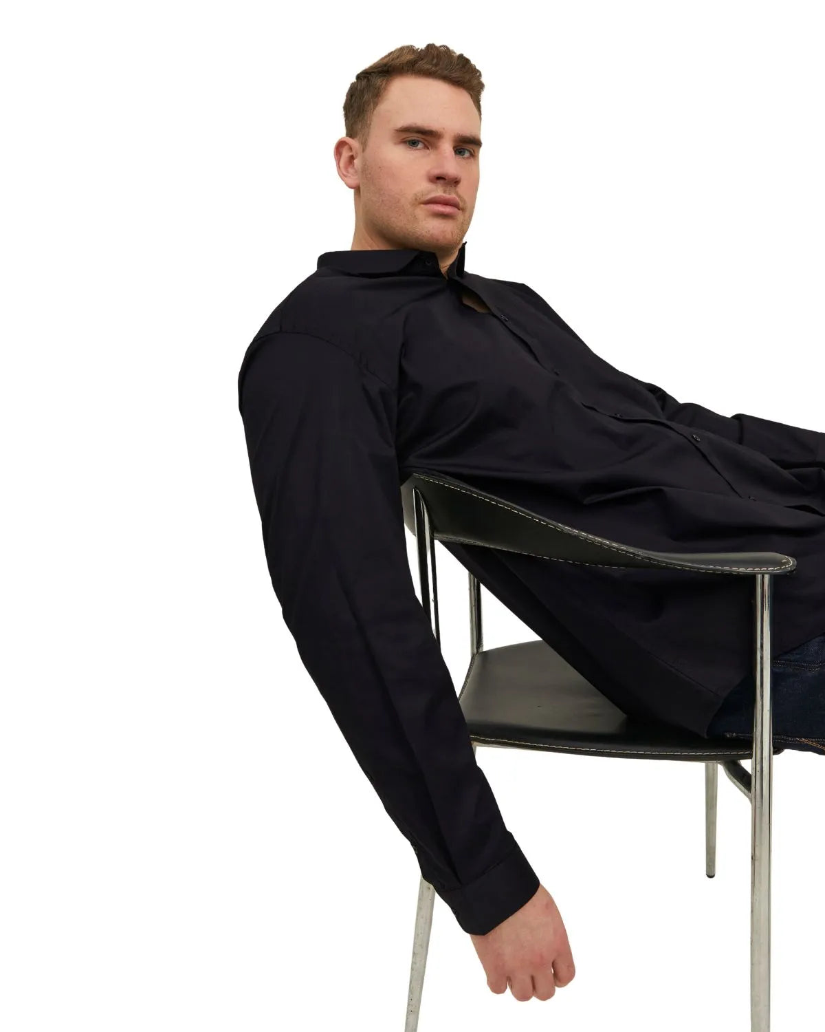 Velká pánská košile s dlouhým rukávem jednobarevná Jack &amp; Jones 12235157 černá