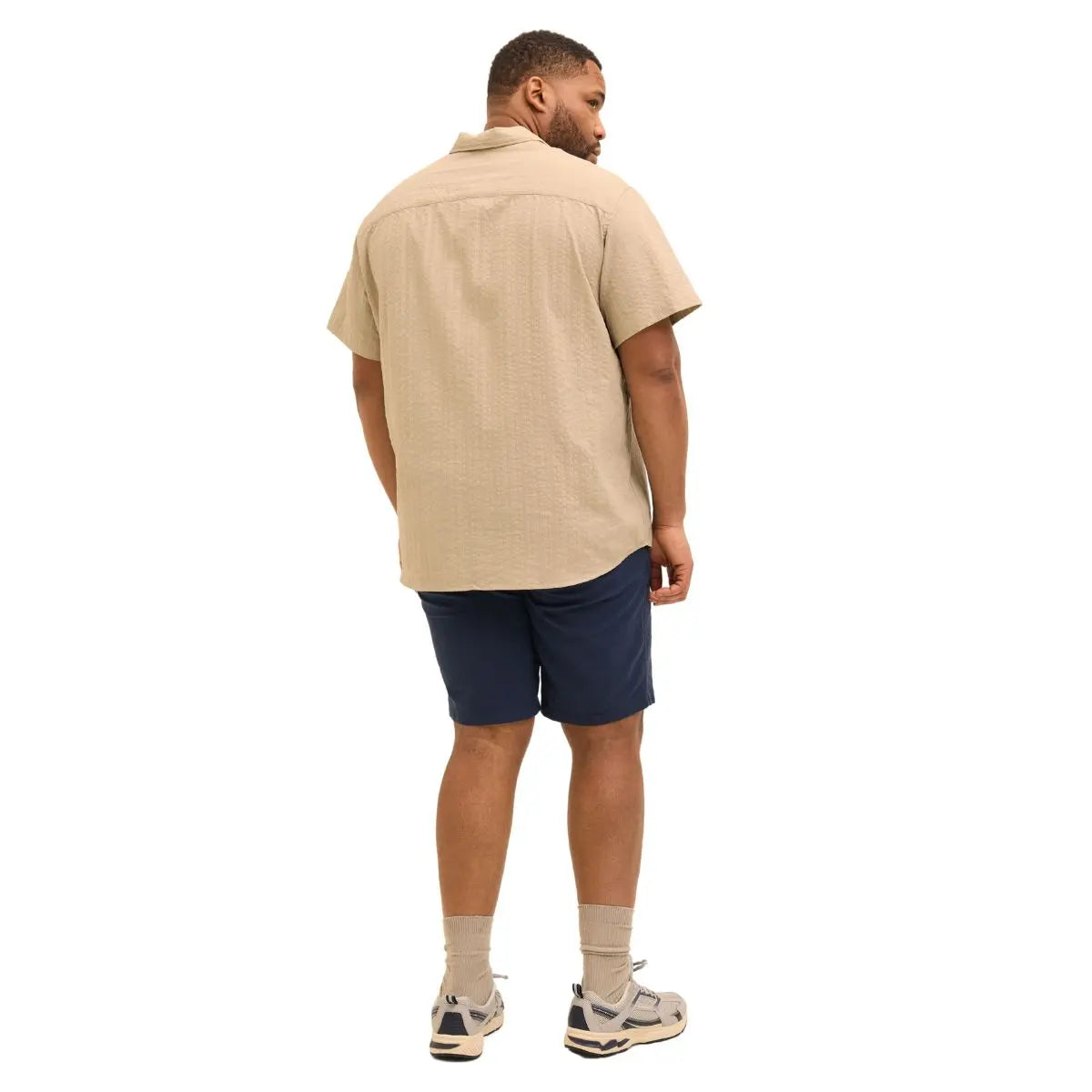 Duża męska koszula wytłaczany wzór krótki rękaw Jack &amp; Jones 12278451 beżowa
