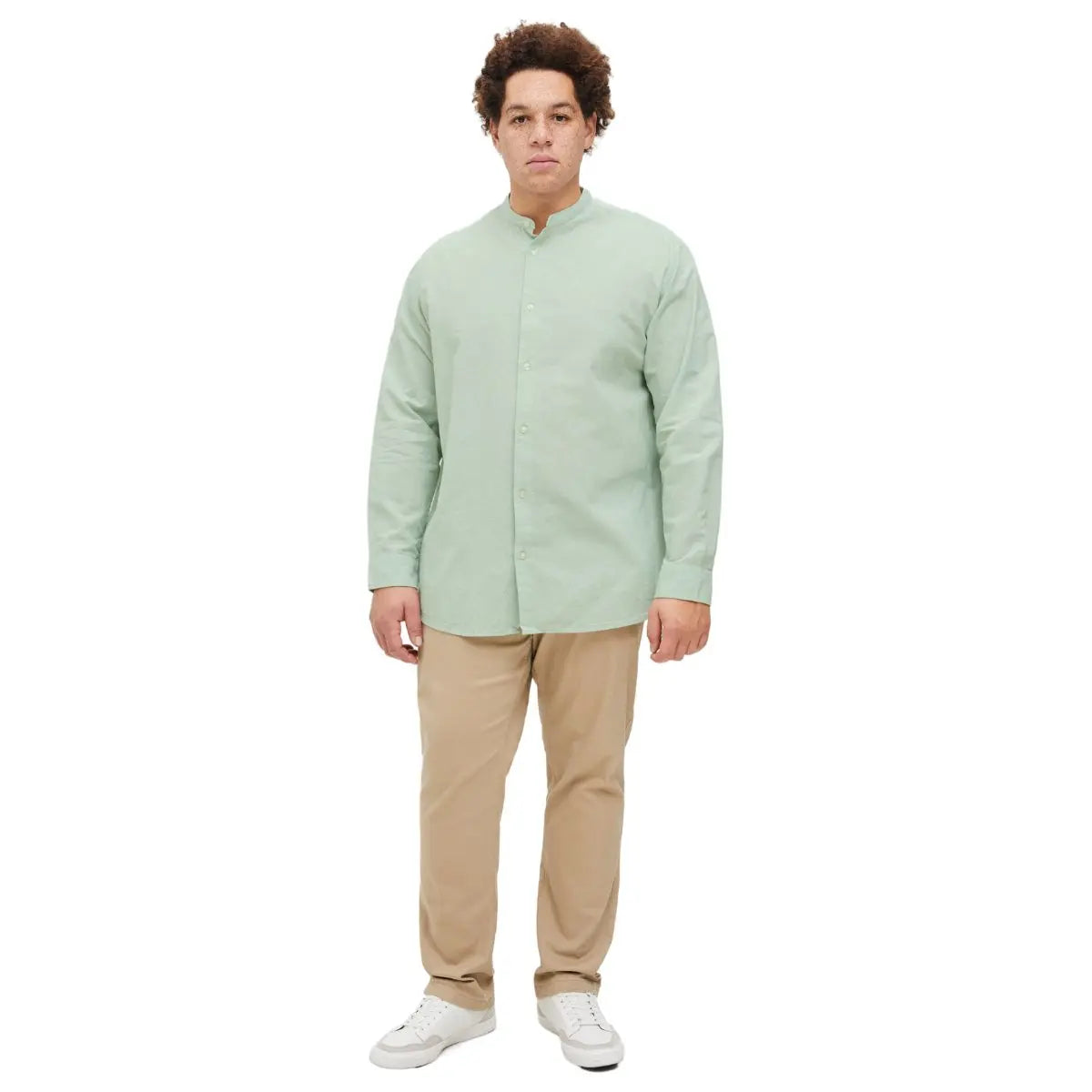 Duża męska koszula długi rękaw gładka lniana Jack &amp; Jones 12270008 miętowa