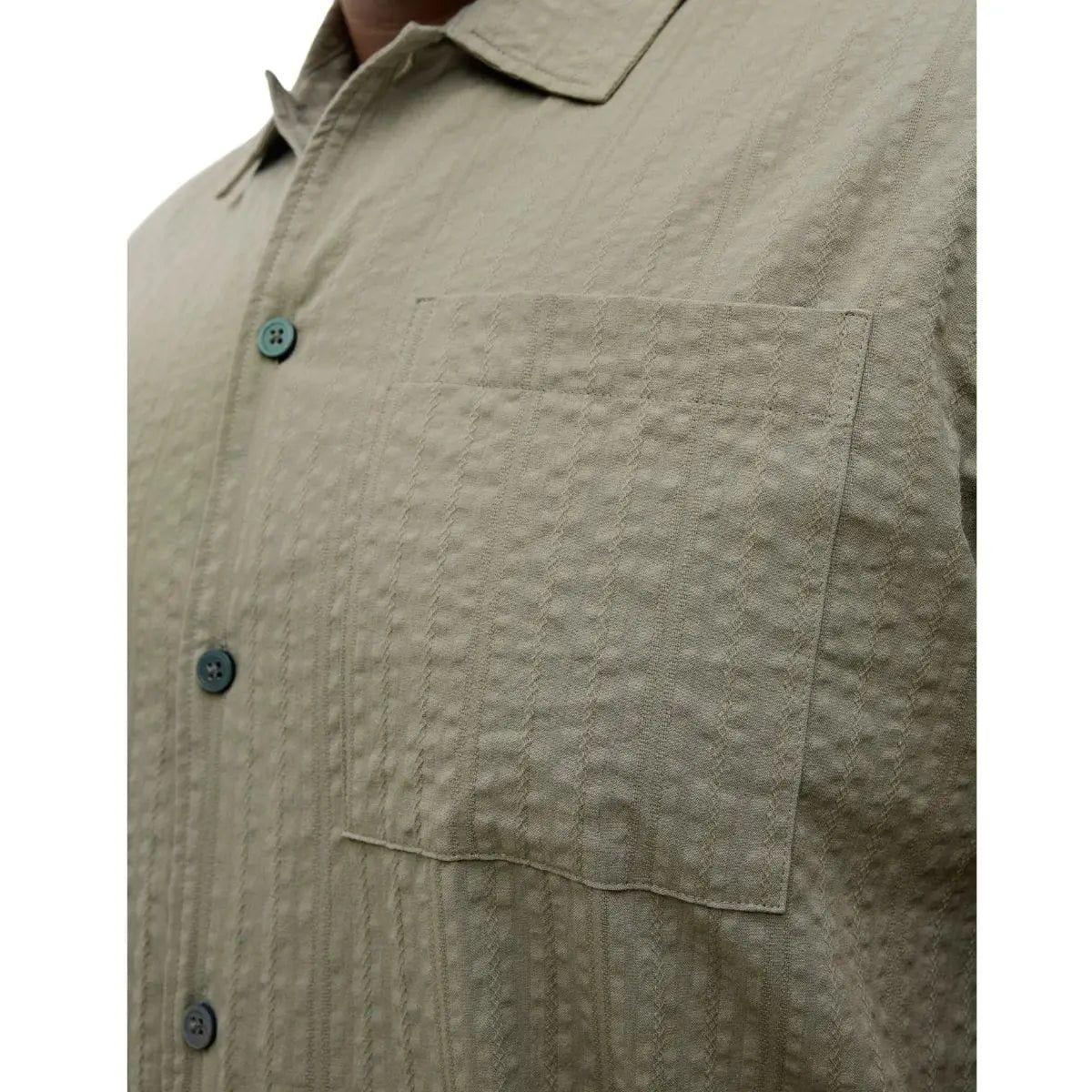 Duża męska koszula wytłaczany wzór krótki rękaw Jack &amp; Jones 12278451 khaki