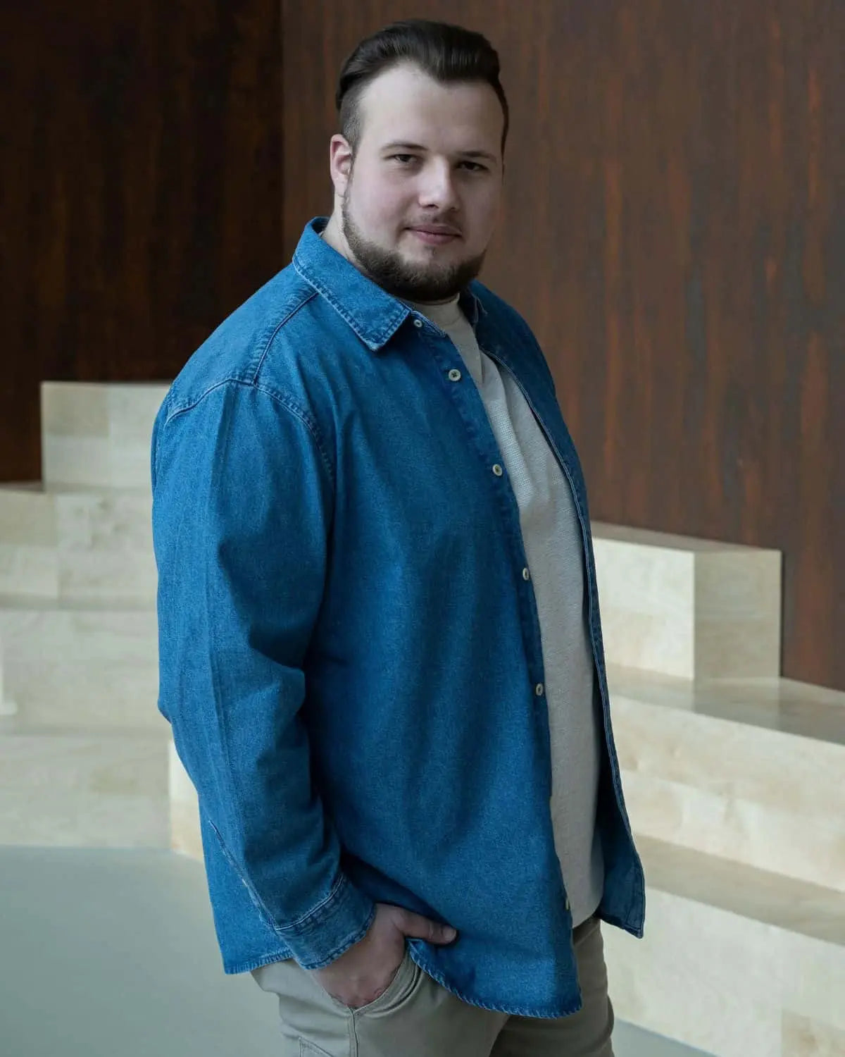 Pánská džínová košile Jack &amp; Jones s dlouhým rukávem velká velikost 12294291 modrá 