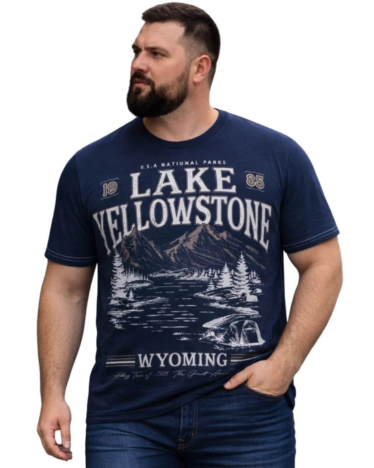 Duża męski t-shirt koszulka z nadrukiem Kam 5792 granatowa