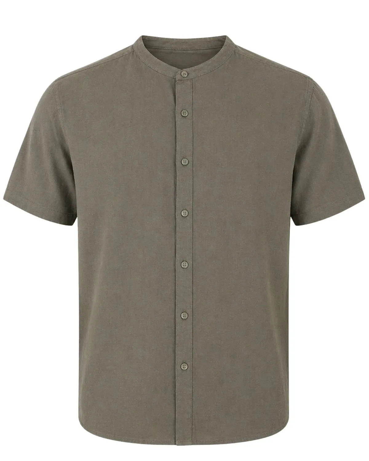 Pánská lněná košile s krátkým rukávem stojáčkem velká velikost Double GS-5194 khaki