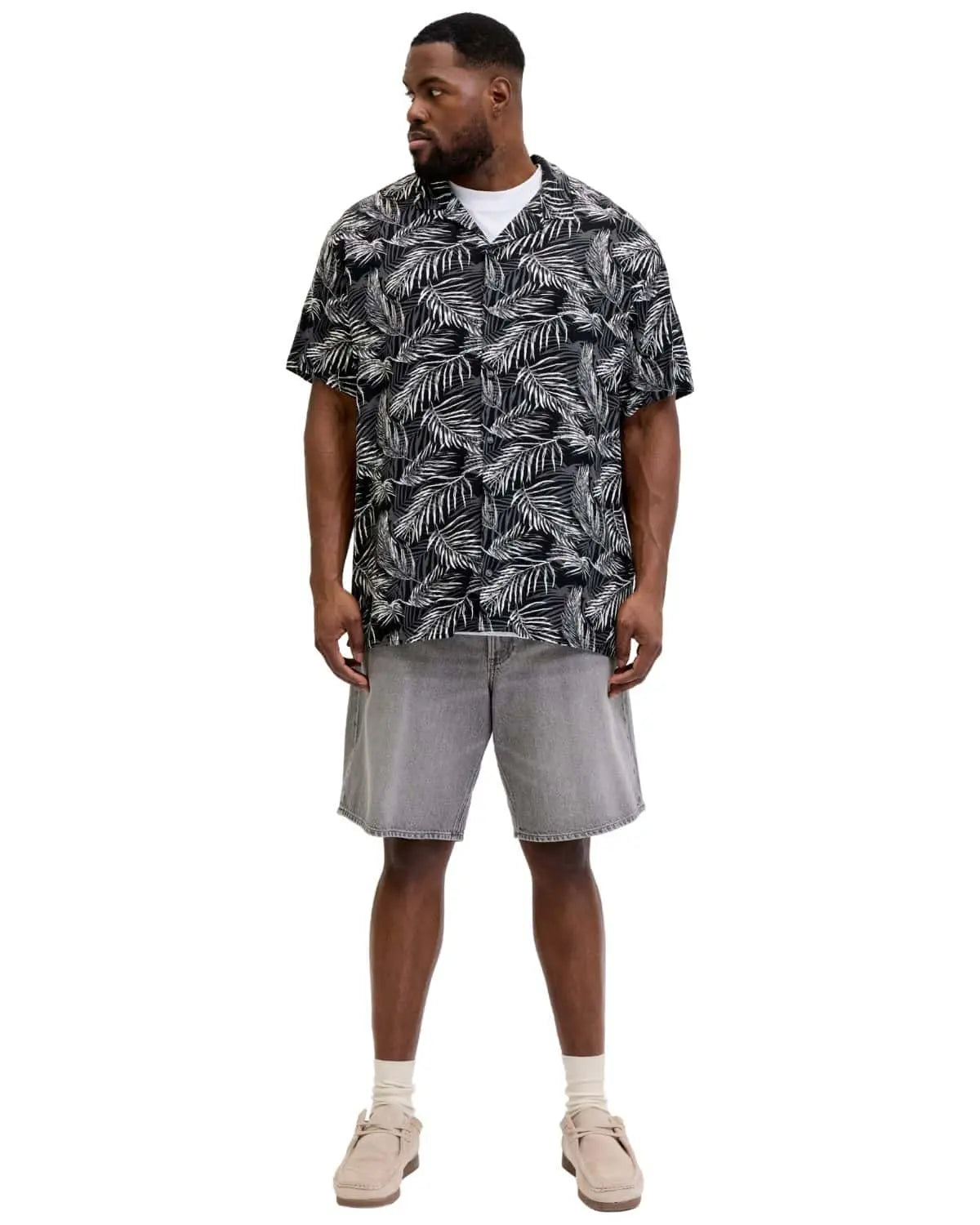 Velká pánská vzorovaná košile s krátkým rukávem Jack &amp; Jones 12294290 černá