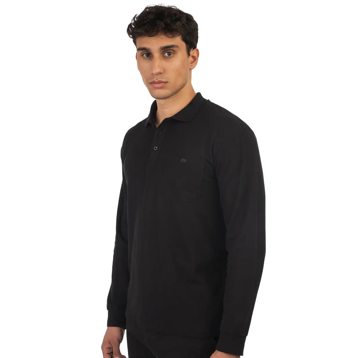 Duża męska koszulka polo z długim rękawem Double Urban Outfitters PS-3031LS czarna