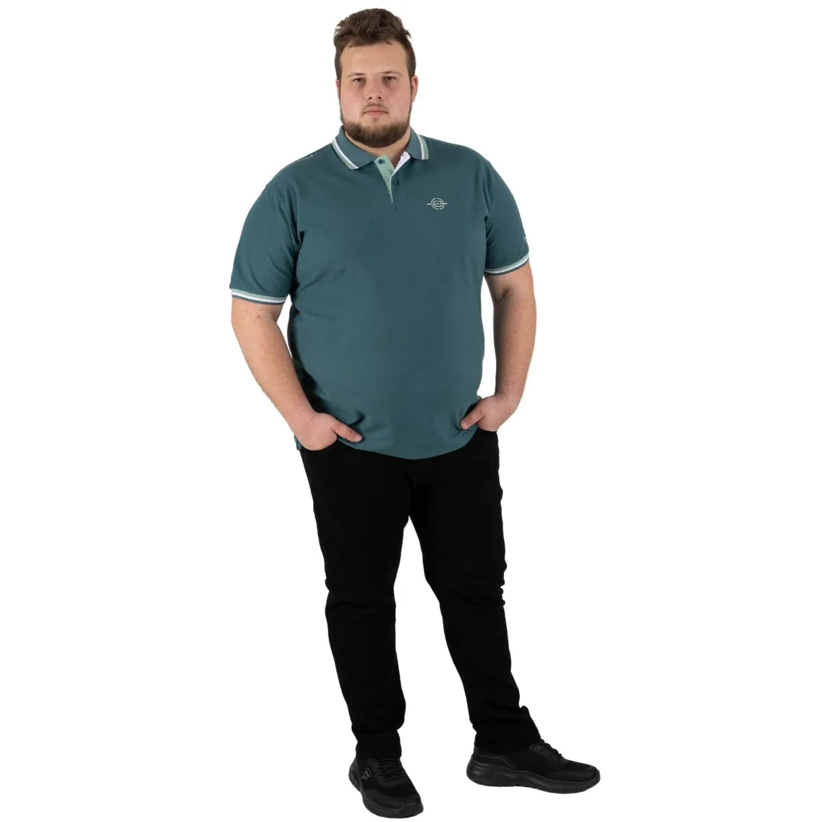 Velká pánská hladká polo košile s ozdobným límcem Double PS-3043 námořní