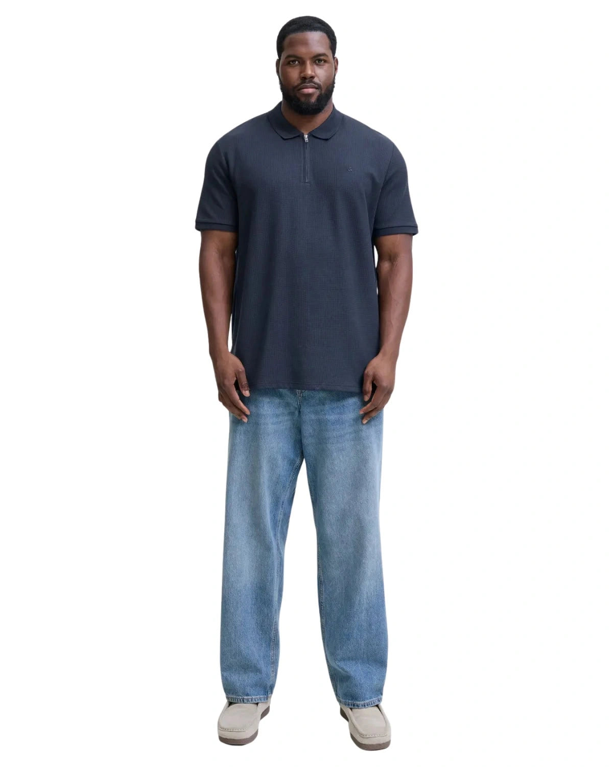 Velké pánské polo tričko s límečkem jednobarevné na zip Jack &amp; Jones 12284618 tmavě modrá 