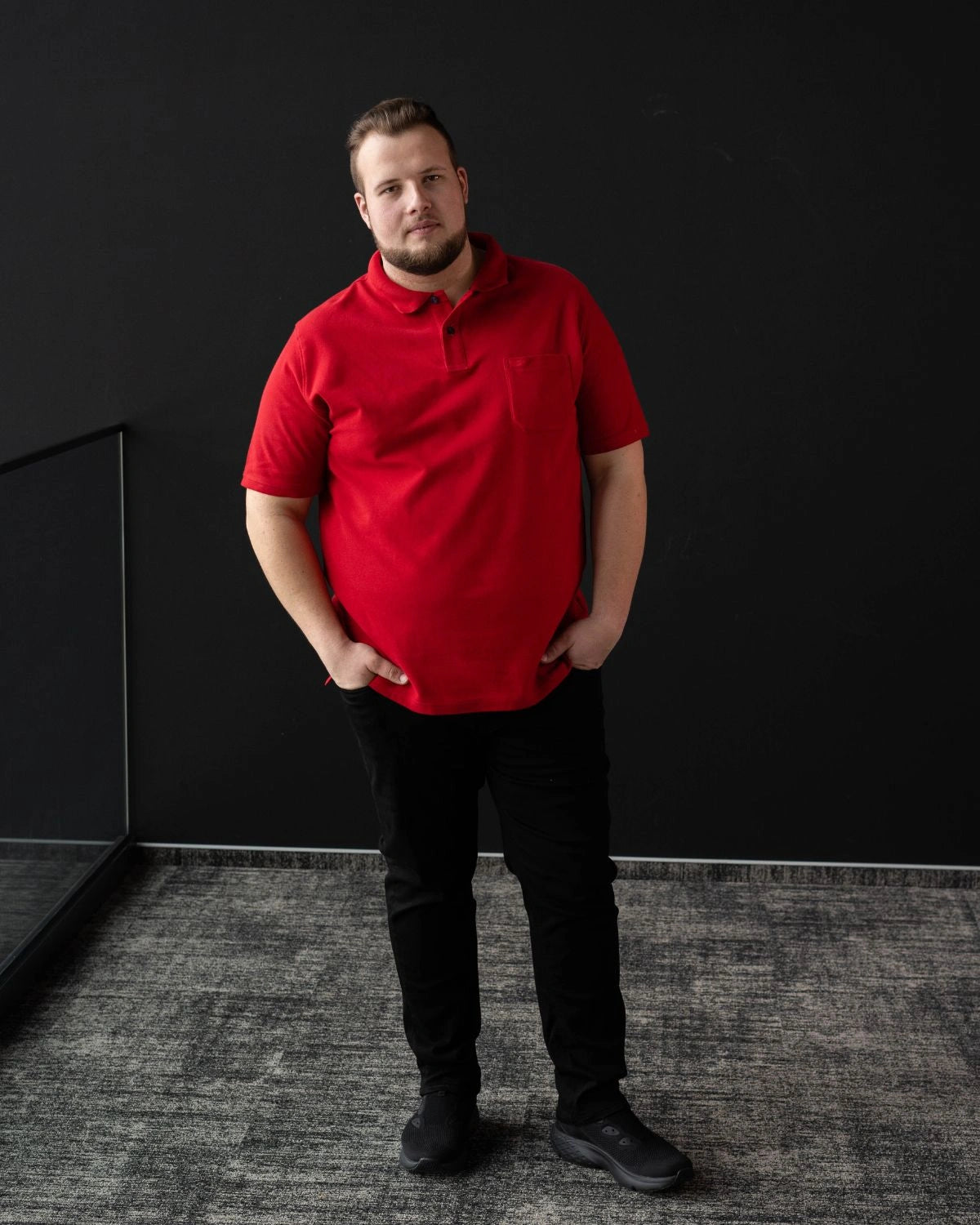 Velká pánská hladká polokošile s límečkem Redmond 960-500 červená