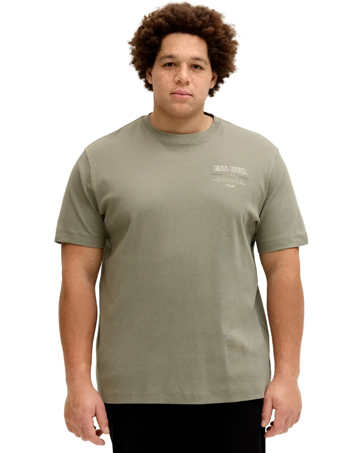 Velké pánské tričko s krátkým rukávem s výrazným potiskem na zádech Jack &amp; Jones 12279891 khaki