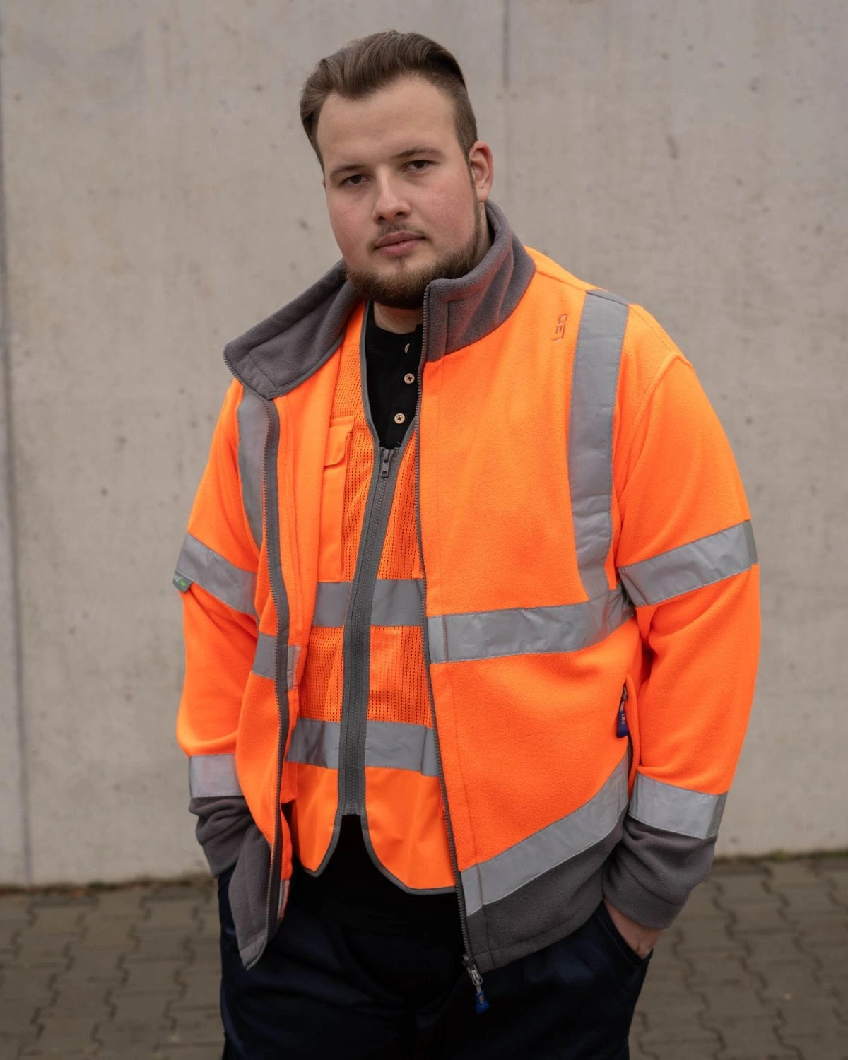 Velká pánská rozepínací pracovní mikina Leo Hartland oranžová s reflexním fleecem
