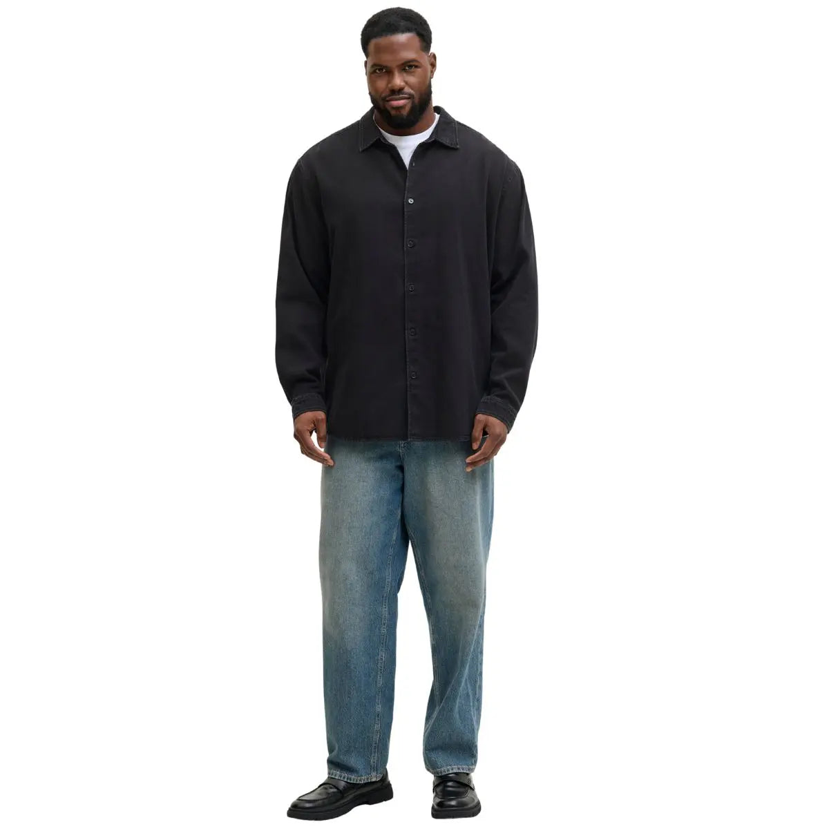 Duża koszula męska z długim rękawem jeansowa Jack &amp; Jones 12283674 czarna