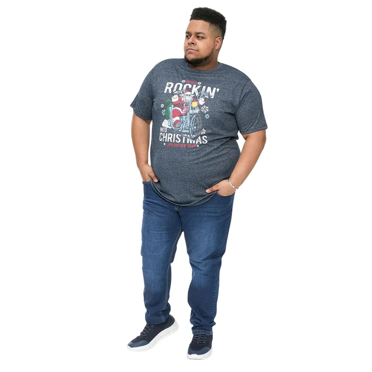 Duża męska koszulka z świątecznym nadrukiem t-shirt Duke D555 Clementine granatowy