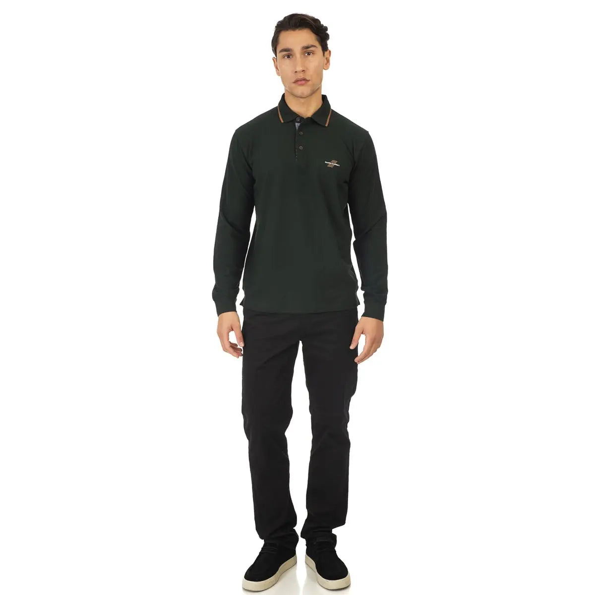 Duża męska koszulka polo z długim rękawem Double Urban Outfitters PS-3002 ciemnozielona