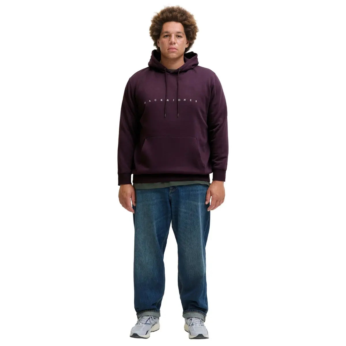 Velká pánská mikina přes hlavu s kapucí s nápisem Jack &amp; Jones 12243527 švestková