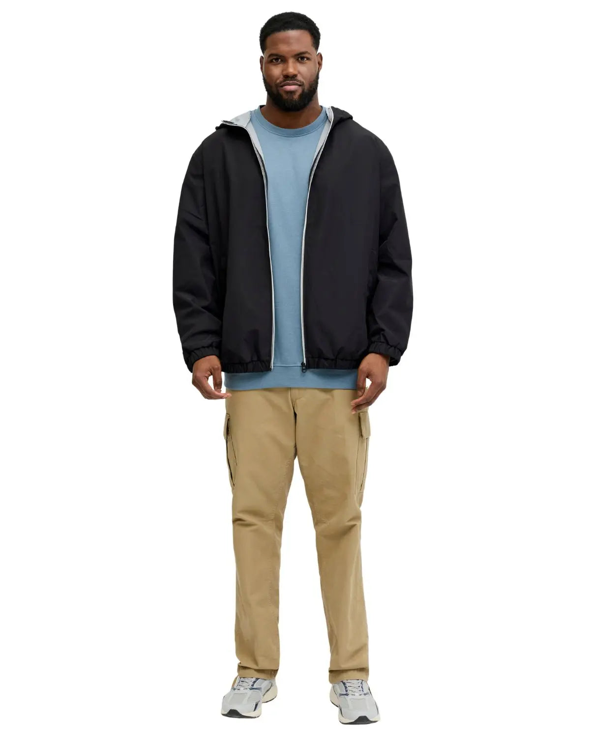 Pánská velká přechodová bunda s kapucí Jack &amp; Jones 12289247 černá