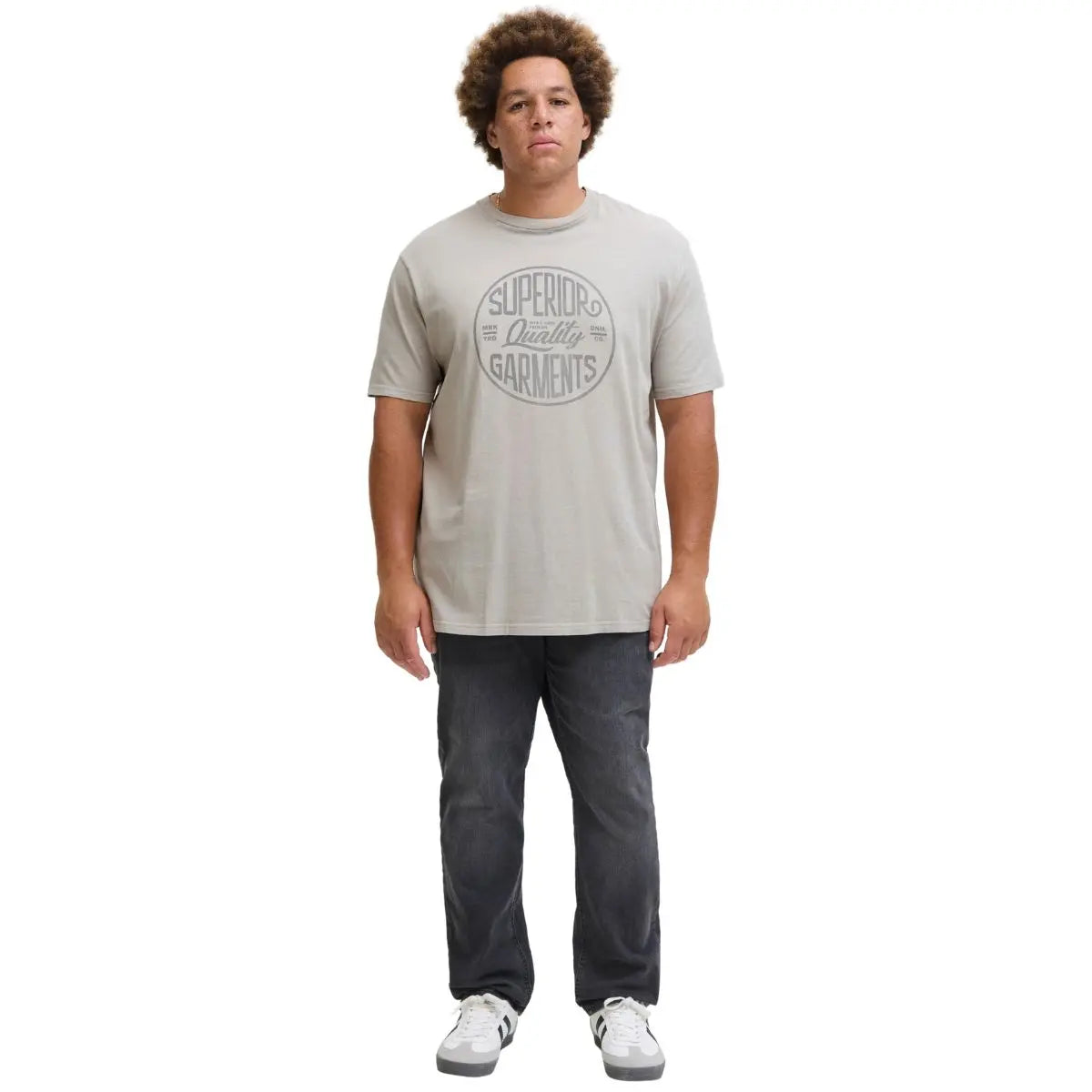 Duży męski t-shirt  koszulka z nadrukiem krótkim rękawem Jack &amp; Jones 12288204 jasnoszary