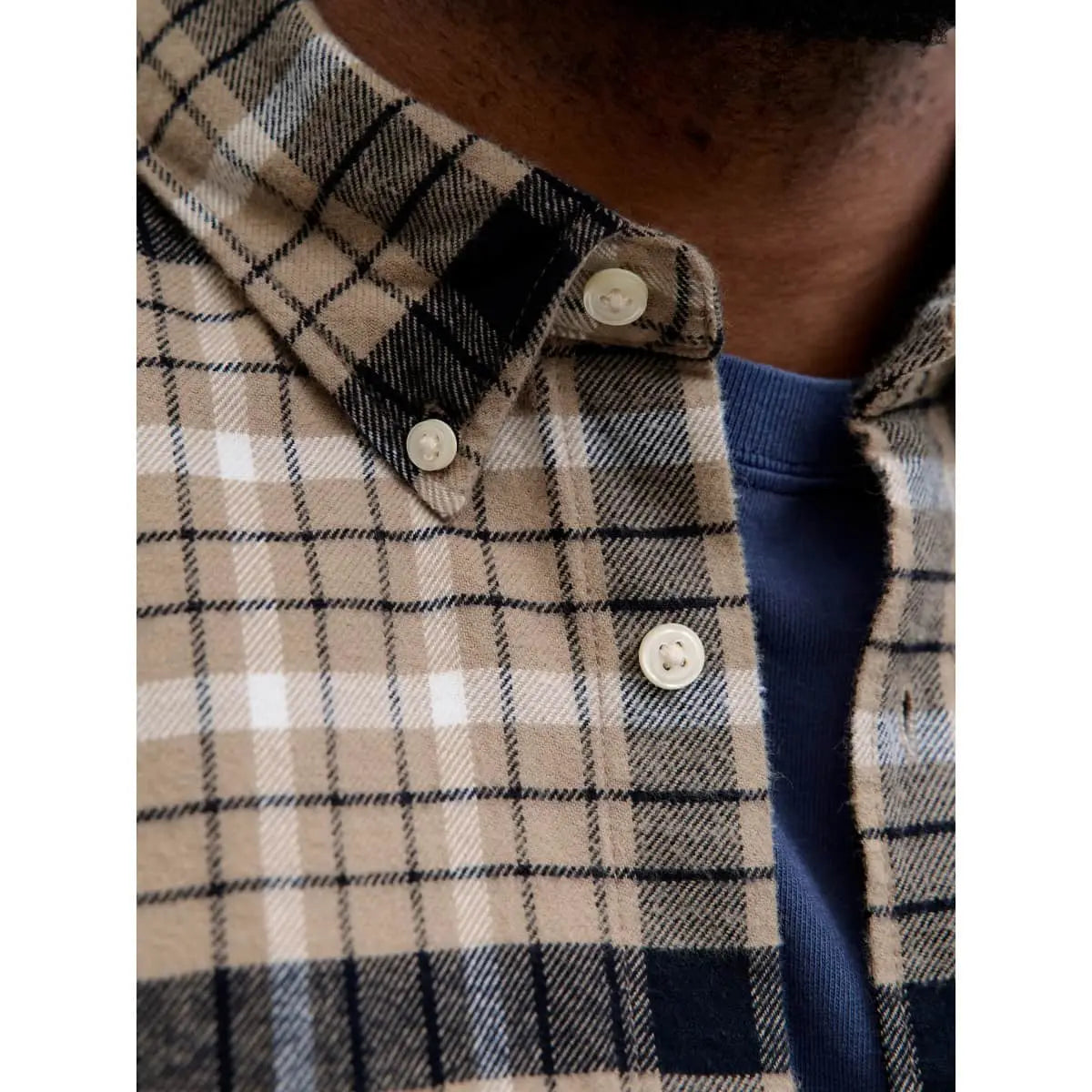 Duża męska koszula flanelowa w kartę długi rękaw Jack &amp; Jones 12287627 granatowo-beżowa